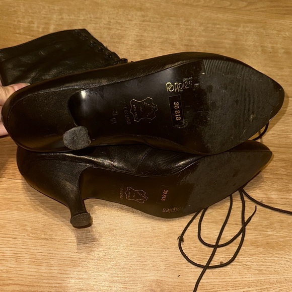 Vtg Vintage POPPIES 90's Goth Victorian Granny Pointed Black Leather Boots sz 9 - Picture 9 of 10